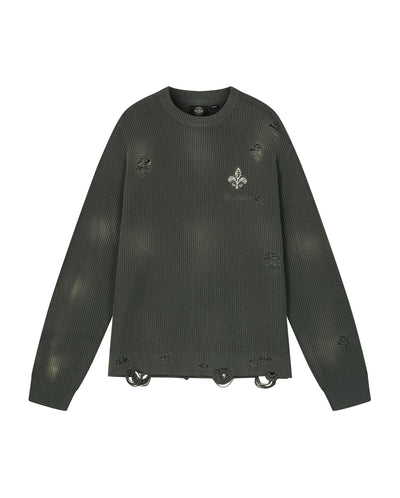 1010334-045 | MEN'S IRIS LOGO RIPPED COTTON SWEATER | DARK SHADOW