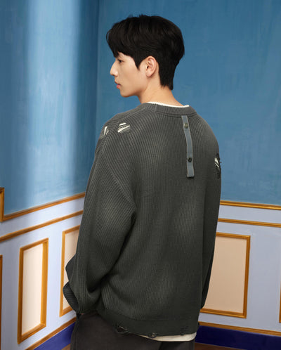 1010334-045 | MEN'S IRIS LOGO RIPPED COTTON SWEATER | DARK SHADOW