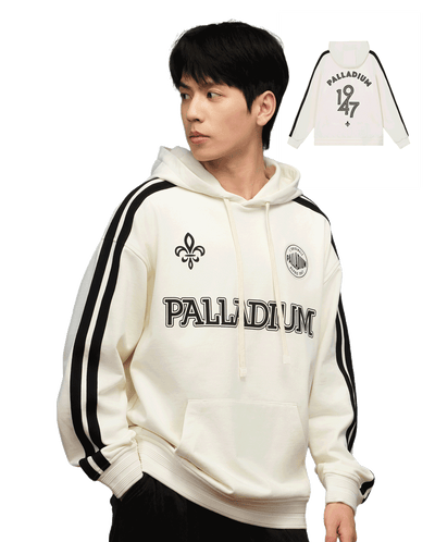 1010449-262 | MEN'S VINTAGE SIDE TAPED LOOSE FIT COTTON HOODIE | MARSHMALLOW