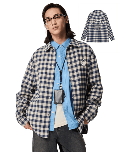 1011887-174 | MEN'S IRIS LOGO CHECKED LONG SLEEVES SHIRT | BU/WT