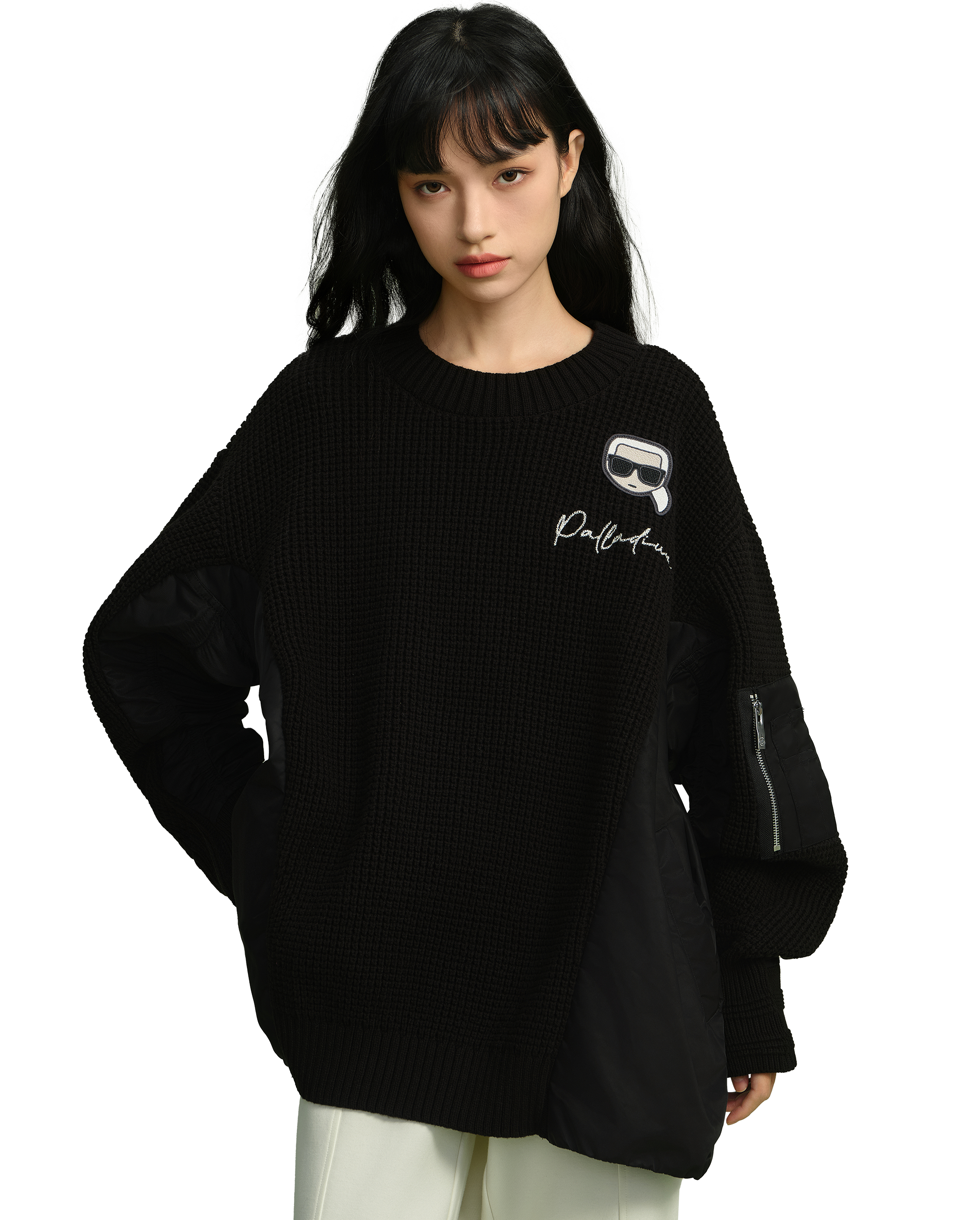 109235-032 | PALLADIUM X KARL LAGERFELD WAFFLE PATTERN SWEATER | LEAD BLACK