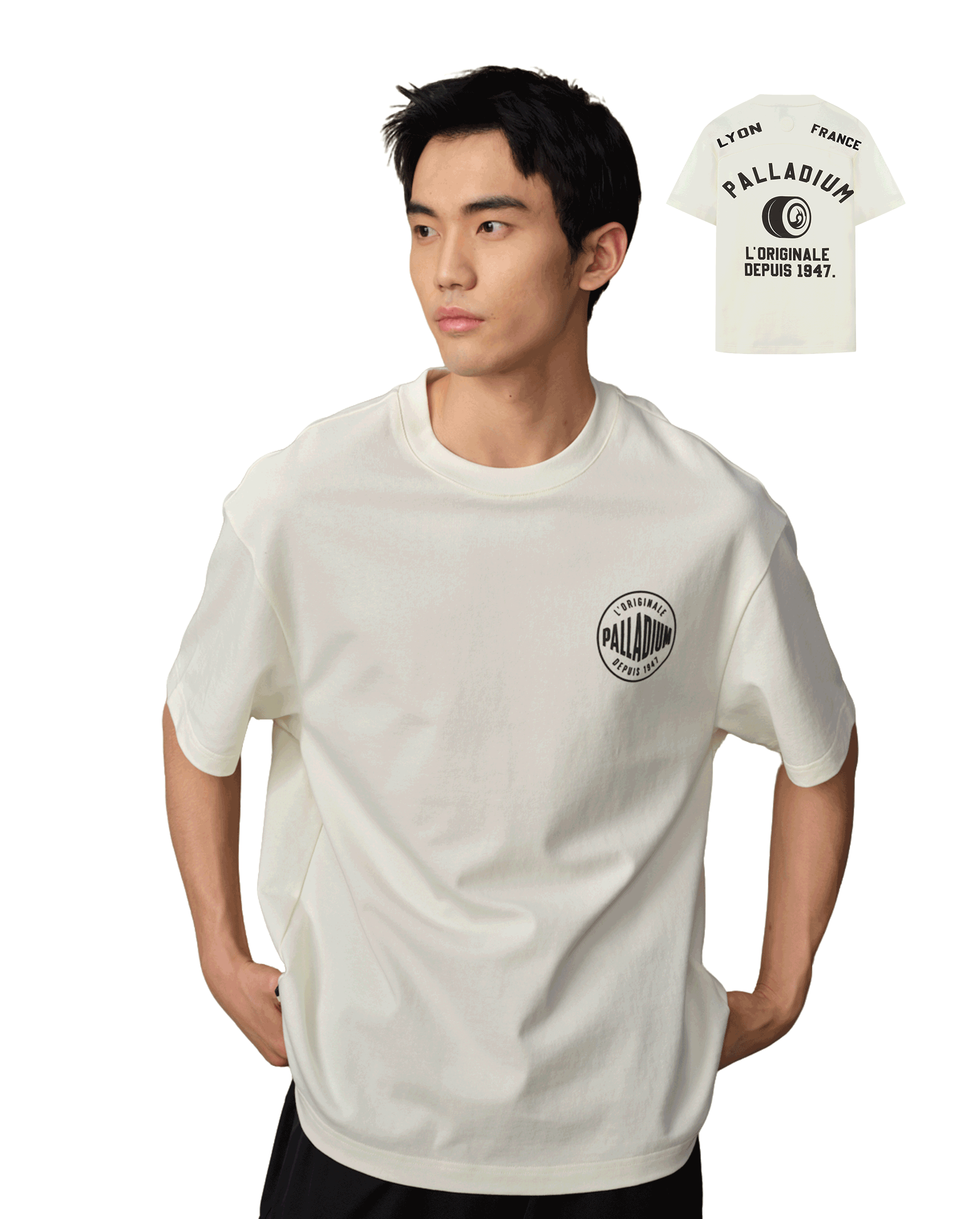 109644-232 | MEN'S HERITAGE PALLADIUM LOGO LOOSE FIT COTTON T-S | VANILLA ICE