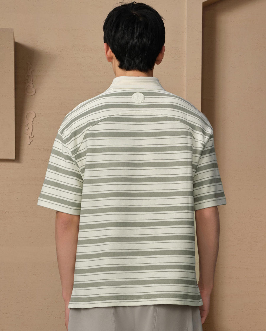 109685-810 | MEN'S PALLADIUM LOGO STRIPED COTTON POLO SHIRT | GREEN/WHITE