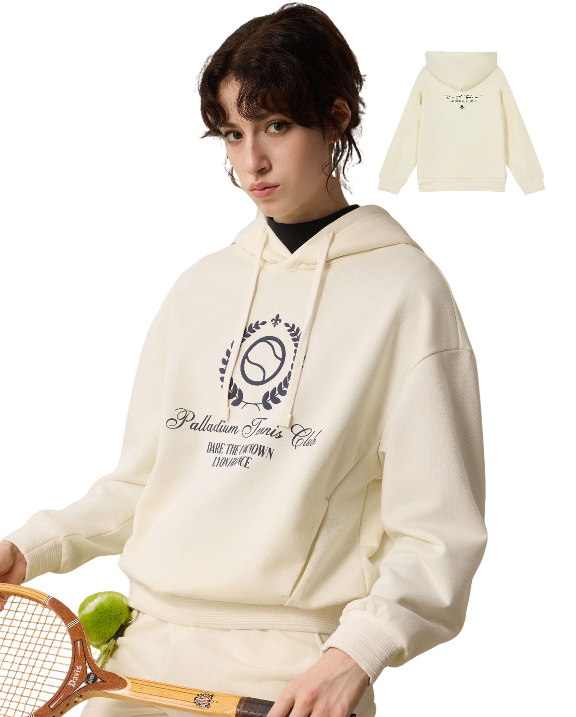 1911360-232 | WOMEN'S PALLADIUM TENNIS CLUB LOGO HOODIE | VANILLA ICE