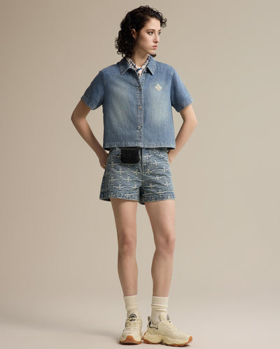 1911395-424 | WOMEN'S EMBROIDERED IRIS LOGO DENIM SHIRT | BLUE SHADOW