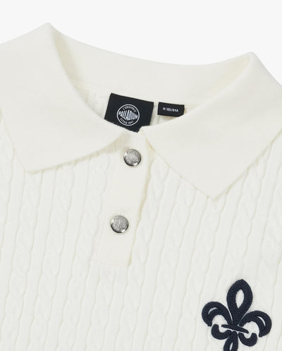 1911980-232 | WOMEN'S IRIS LOGO CABLE-KNIT POLO SWEATER | VANILLA ICE