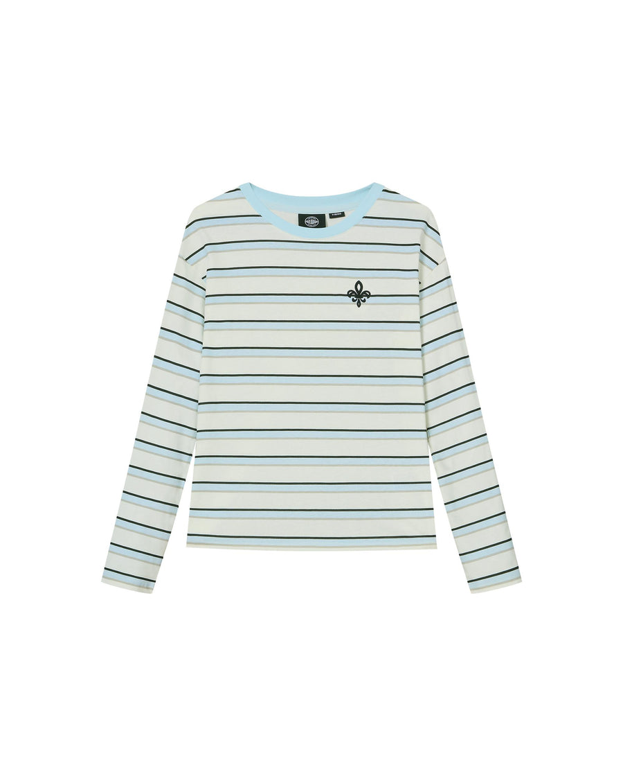 1912824-939 | WOMEN'S LOGO COLOR BLOCKS STRIPED COTTON T-SHIRT | WT/BU/GY