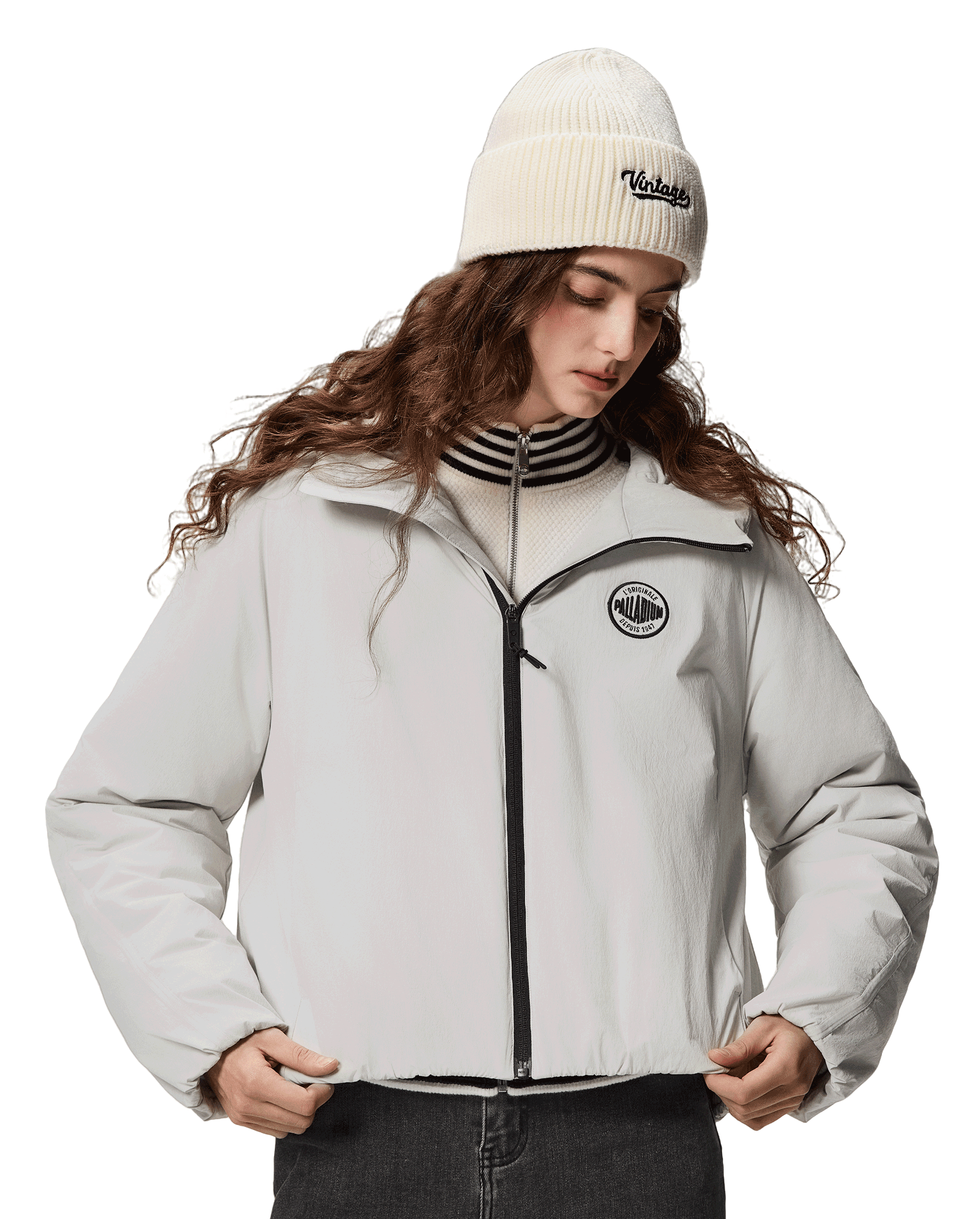 1912829-105 | WOMEN'S PALLADIUM LOGO LOOSE FIT PADDED JACKET | WHITE ONYX