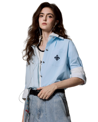 1912830-573 | WOMEN'S IRIS LOGO LOOSE FIT ASYMMETRICAL SHIRT | NANTUCKET BREEZE