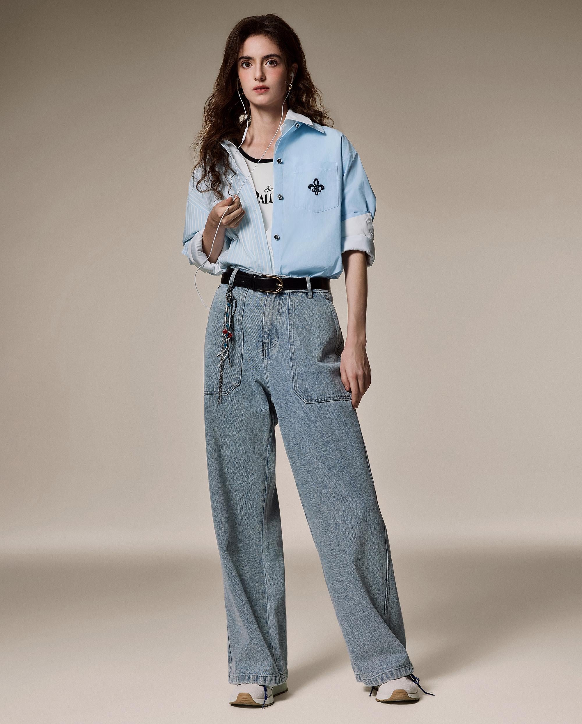 1912830-573 | WOMEN'S IRIS LOGO LOOSE FIT ASYMMETRICAL SHIRT | NANTUCKET BREEZE