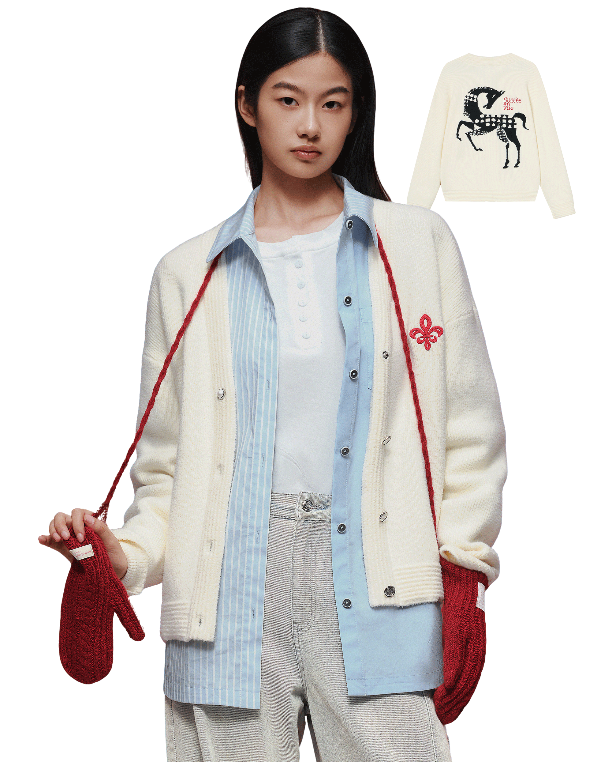 1912839-232 | WOMEN'S IRIS LOGO CNY THEME PRINTED CARDIGAN | VANILLA ICE