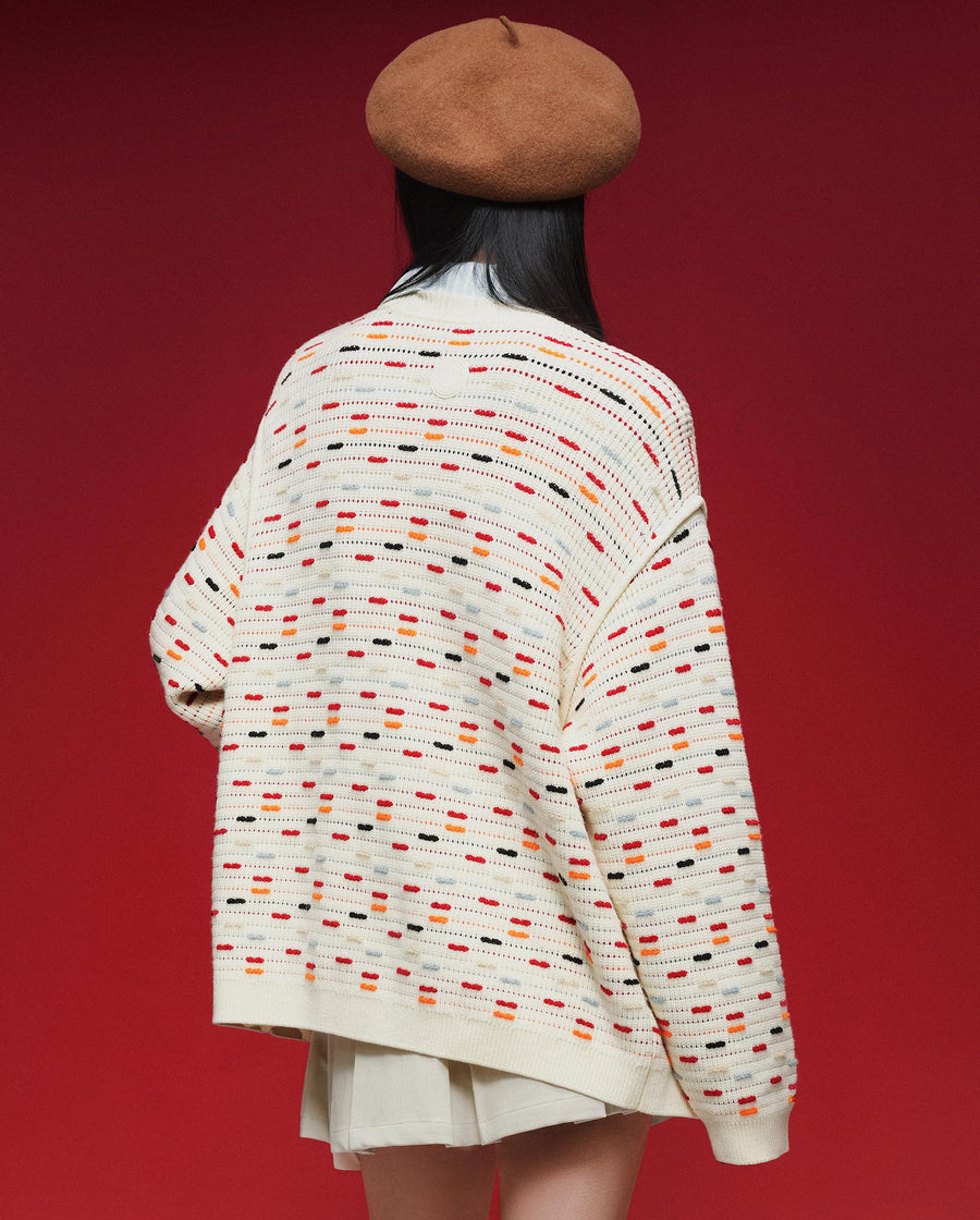 1912842-630 | WOMEN'S EMBROIDERED CNY HORSE THEME LOGO CARDIGAN | WT/RD/BN