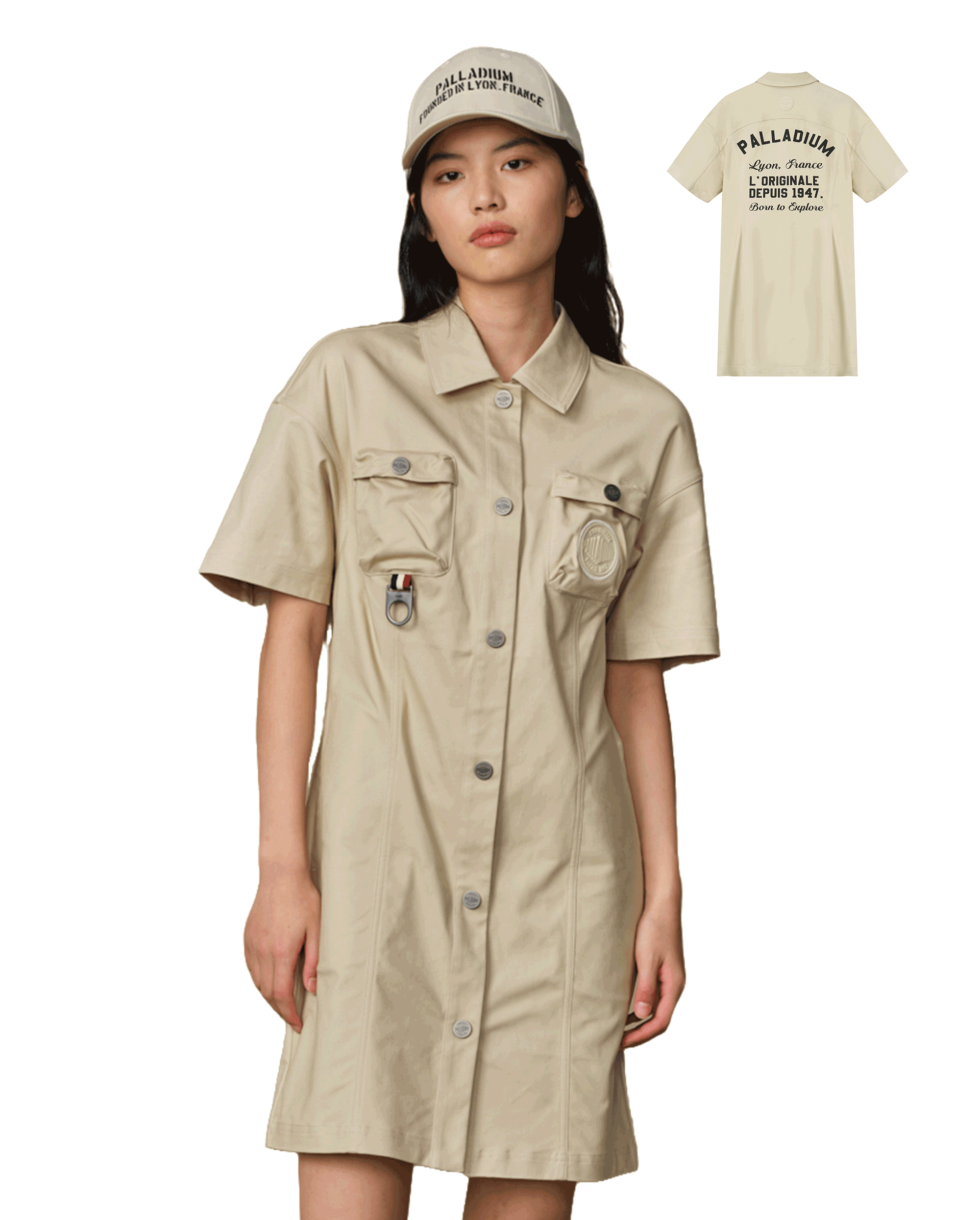 199794-043 | WOMEN'S PALLADIUM LOGO POCKETS DRESS | OYSTER GRAY