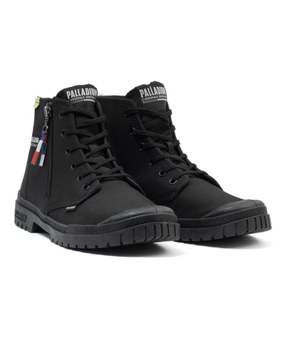 74407-001-M | UNISEX SP20 HI TECH OUTZIP HIGH-TOP SHOES SNEAKERS | BLACK/BLACK